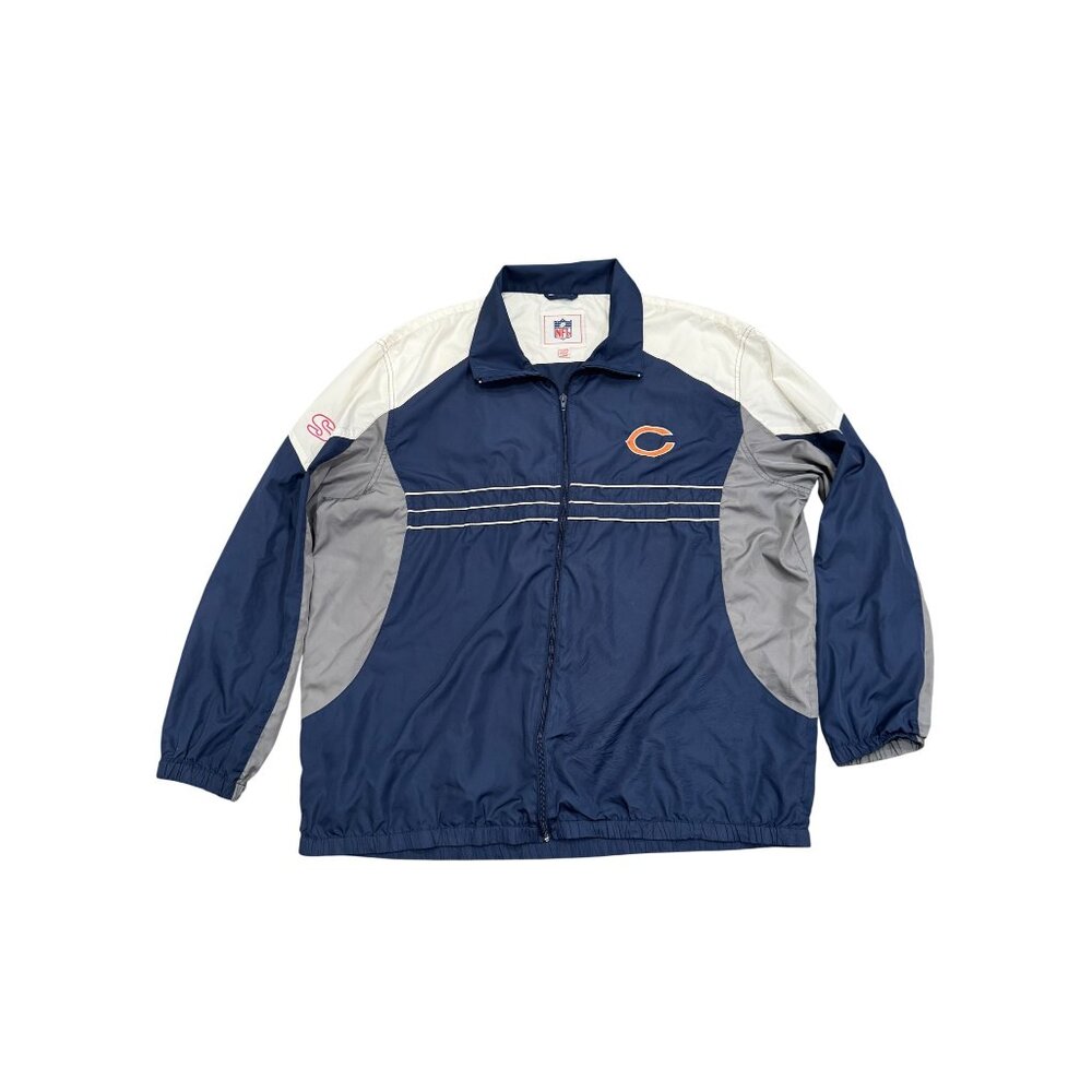 Mens Chicago Bears NFL Windbreaker Jacket Navy Blue White 2X SI Patch